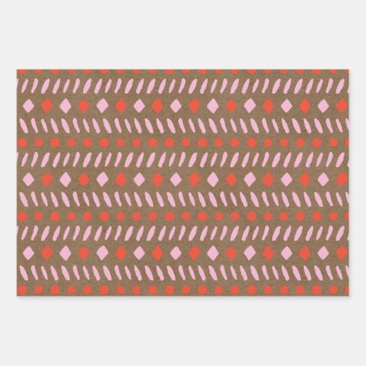 赤とピンクのクラフト絵を描紙クリスマス ラッピングペーパーシート (正面)