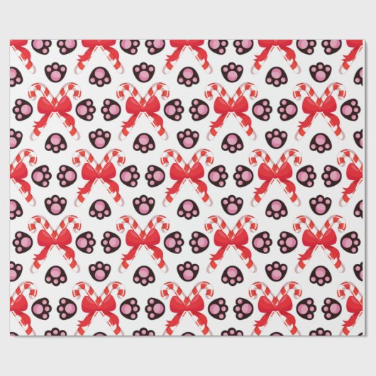 赤とピンクのクリスマスキャンディーケーン動物の足 ラッピングペーパー (フラット)
