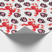 赤とピンクのクリスマスキャンディーケーン動物の足 ラッピングペーパー (角)