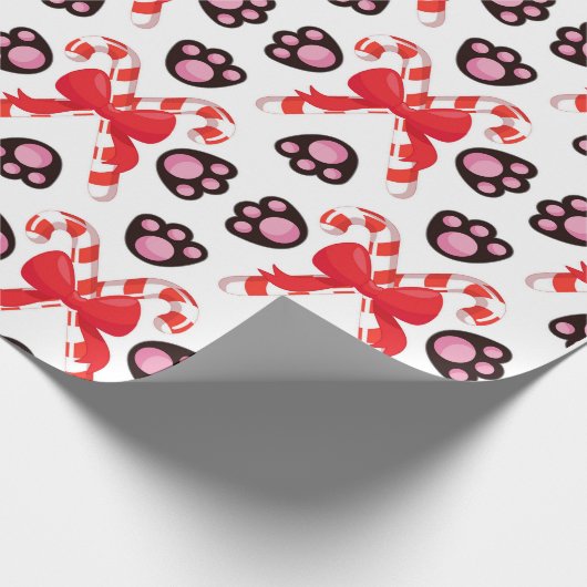 赤とピンクのクリスマスキャンディーケーン動物の足 ラッピングペーパー (角)