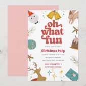 赤とピンクのクリスマスパーティー招待状　なんて楽しい 招待状 (正面/裏面)