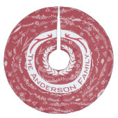 赤とピンクのクリスマスファミリー名トナカイ矢印 ブラッシュドポリエステルツリースカート (正面)