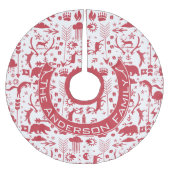 赤とピンクのクリスマスファミリー名トナカイ矢印 ブラッシュドポリエステルツリースカート (正面)