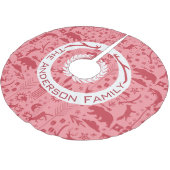 赤とピンクのクリスマスファミリー名トナカイ矢印 ブラッシュドポリエステルツリースカート (アングル)