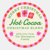 赤とピンクのクリスマスホットココアdiyギフトステッカー ラウンドシール (正面)