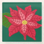 赤とピンクのクリスマスポインセチア ガラスコースター (正面)