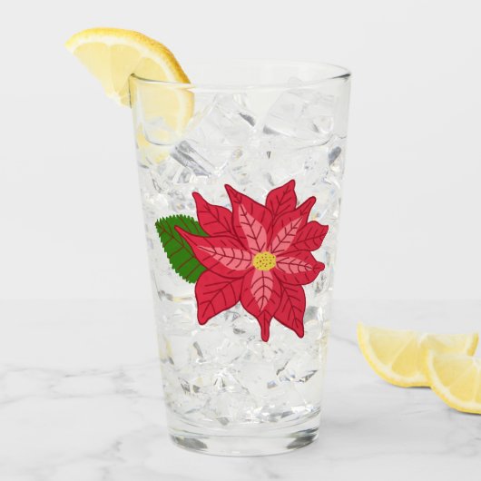 赤とピンクのクリスマスポインセチア タンブラーグラス (アイス正面)