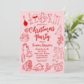 赤とピンクのクリスマス招待状ドードル 招待状 (スタンド正面)