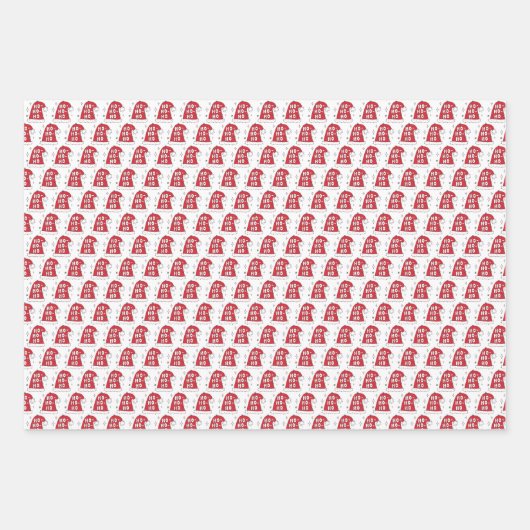 赤とピンクのサンタクロースのクリスマス ラッピングペーパーシート (正面)