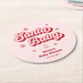 赤とピンクのサンタベビークリスマスベビーシャワー ラウンドペーパーコースター (アングル)