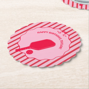 赤とピンクのストライプのピックルボール 誕生日パーティー ペーパーコースター