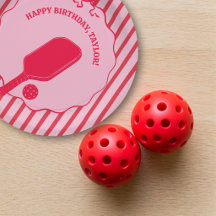 赤とピンクのストライプのピックルボール 誕生日パーティー