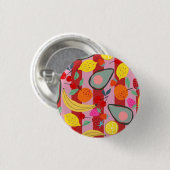 赤とピンクのストライプのフルーツ柄 缶バッジ (正面&裏面)