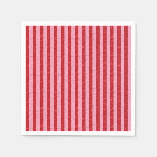 赤とピンクのストライプ スタンダードカクテルナプキン (正面)