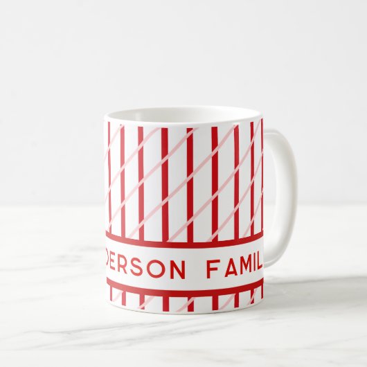 赤とピンクのストライプ |名前をカスタムする コーヒーマグカップ (正面右)