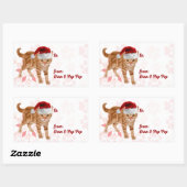 赤とピンクのスノーフレークにホリデーキャッツ 長方形シール (シート)