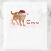 赤とピンクのスノーフレークにホリデーキャッツ 長方形シール (バッグ)