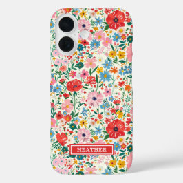 赤とピンクのダイジー柄モノグラム iPhone 16ケース