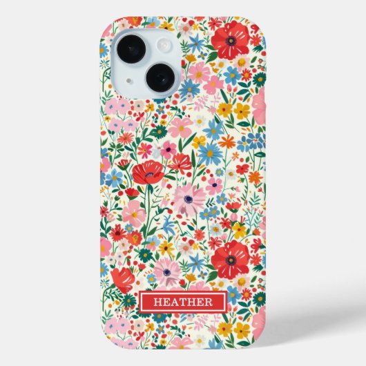 赤とピンクのダイジー柄モノグラム Case-Mate iPhoneケース (裏面)