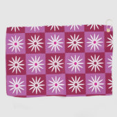 赤とピンクのチェッカーボードの白いデイジー ゴルフタオル (横)