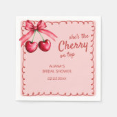 赤とピンクのチェリーオントップ チェリーブライダルシャワー スタンダードカクテルナプキン (正面)