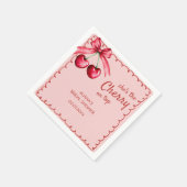 赤とピンクのチェリーオントップ チェリーブライダルシャワー スタンダードカクテルナプキン (角)