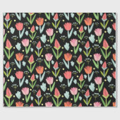 赤とピンクのチューリップ ラッピングペーパー (フラット)