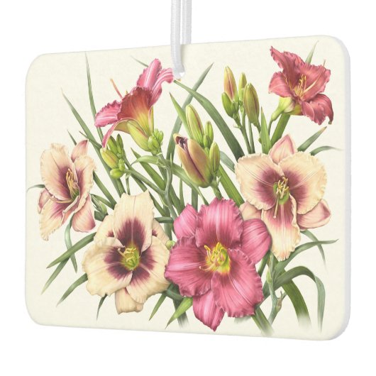 赤とピンクのデイリリー花の植物芸術デザイン カーエアーフレッシュナー (左)