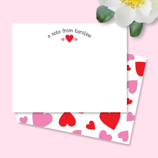 赤とピンクのハートかわいいガーリーバレンタインノートカード ノートカード