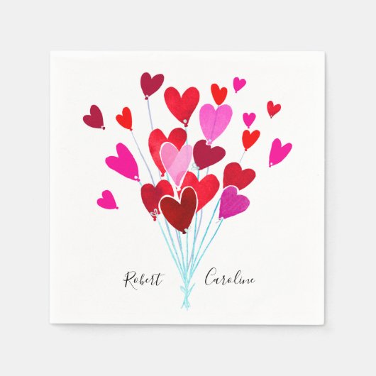 赤とピンクのハートのバレンタインデー スタンダードカクテルナプキン (正面)