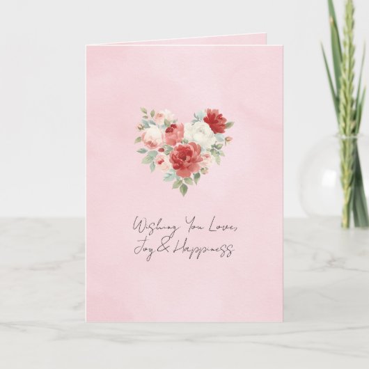 赤とピンクのハートのフラワーの結婚式 カード (正面)
