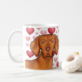 赤とピンクのハートの柄のヴィズスラ犬の愛 コーヒーマグカップ