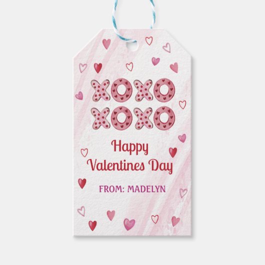 赤とピンクのハートのXOXOバレンタインギフトタグ ギフトタグ (正面)