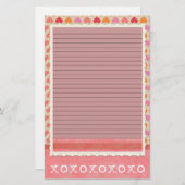 赤とピンクのハートひな形 – オプションの行 便箋 (正面/裏面)