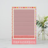 赤とピンクのハートひな形 – オプションの行 便箋 (スタンド正面)