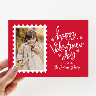 赤とピンクのハートスタンプ写真バレンタインデー シーズンカード