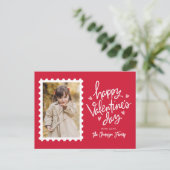 赤とピンクのハートスタンプ写真バレンタインデー シーズンポストカード (スタンド正面)