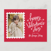 赤とピンクのハートスタンプ写真バレンタインデー シーズンポストカード (正面)