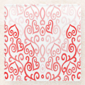 赤とピンクのハートパターン ガラスコースター (正面)