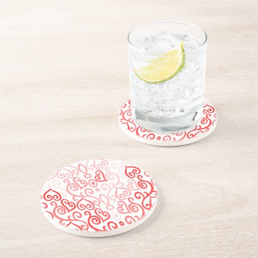 赤とピンクのハートパターン コースター (側面)