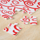 赤とピンクのハートパターン ジグソーパズル (側面)
