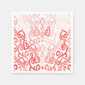 赤とピンクのハートパターン スタンダードカクテルナプキン (正面)