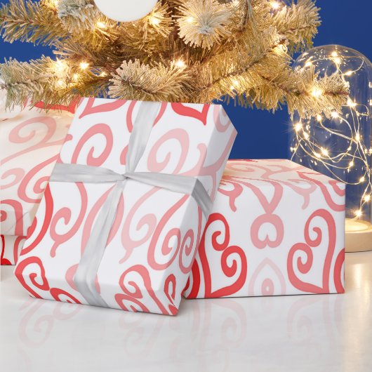赤とピンクのハートパターン ラッピングペーパー (クリスマス)