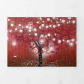 赤とピンクのハートリーフの木の黒結婚色 三つ折り招待状 (カバー)