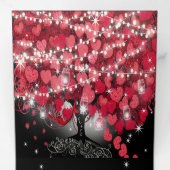 赤とピンクのハートリーフの木の黒結婚色 三つ折り招待状 (内部最初)