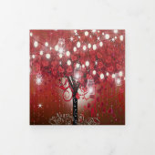 赤とピンクのハートリーフの木の黒結婚色 三つ折り招待状 (カバー)