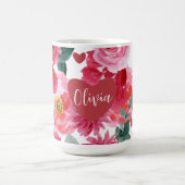 赤とピンクのハート愛フローラバレンタインデー名 コーヒーマグカップ (中央)