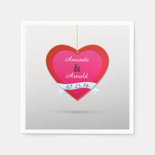 赤とピンクのハート結婚の紙ナプキン スタンダードカクテルナプキン (正面)