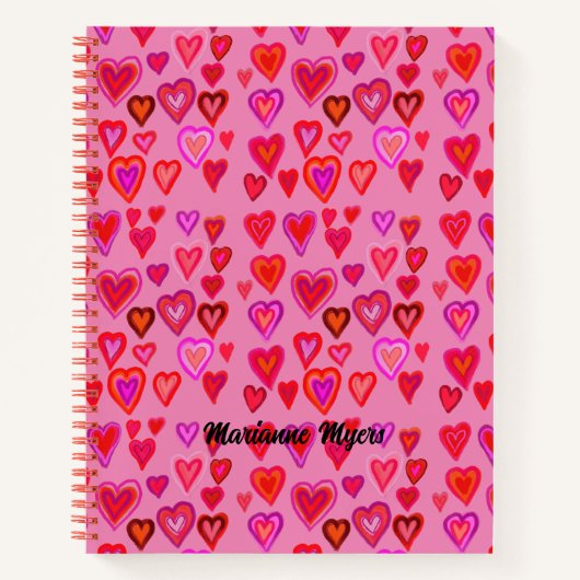 赤とピンクのハート ノートブック (正面)