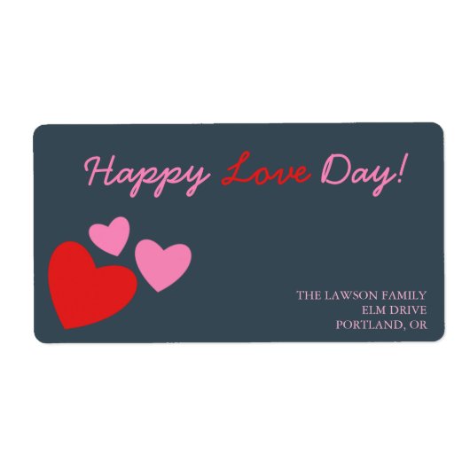 赤とピンクのハート – バレンタインデーのラベル ラベル (正面)
